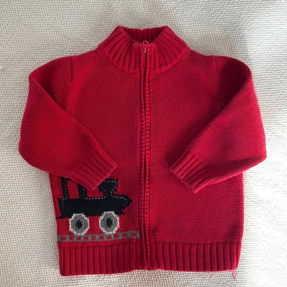 Oshkosh Train Red Boy Sweater Zipper Knit 🚂